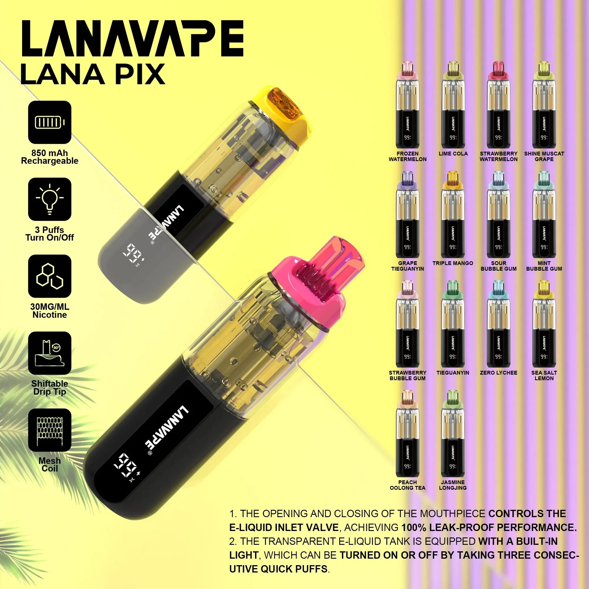 LANA PIX 閃光彈 | 20000口拋棄式電子煙 | 智慧數顯 | 1.0歐姆Mesh網芯